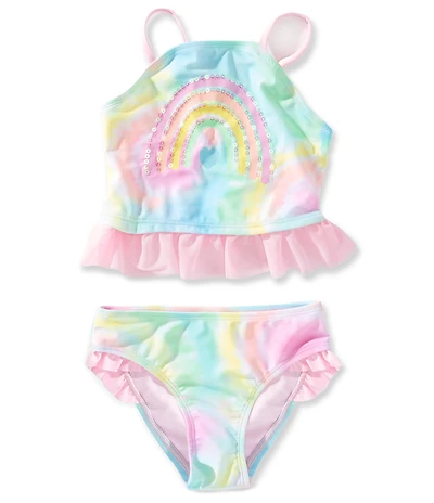 Breaking Waves Little Girls Tie-Dye Printed Rainbow Tankini Top & Matching Hipster Bottom Two-Piece Swimsuit