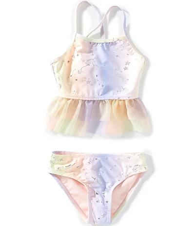 Breaking Waves Little Girls Tutu Unicorn Unicorn Gradient Swimsuit 2-Piece Set