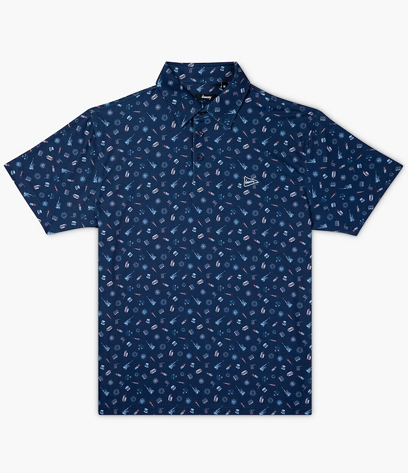 Breezy Pop Off Americana Printed Performance Short Sleeve Polo Shirt