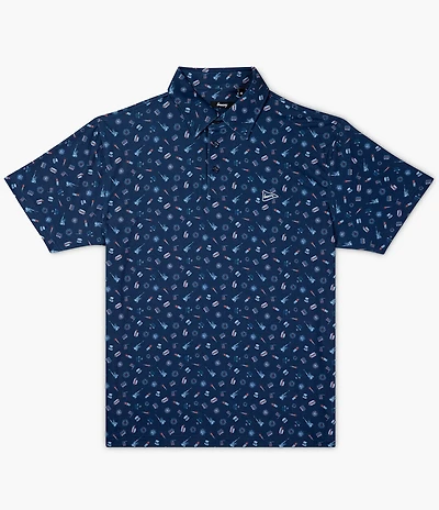 Breezy Pop Off Americana Printed Performance Short Sleeve Polo Shirt