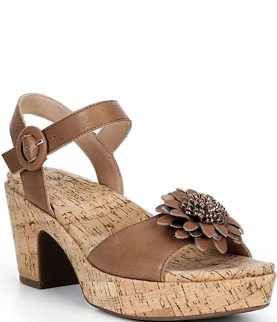 Brioso Blakelee Leather Flower Cork Platform Sandals