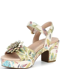 Brioso Blakelee Leather Flower Platform Sandals