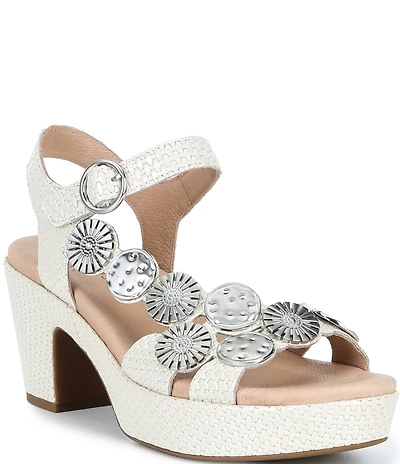 Brioso Brylee Embossed Leather Disk Embellished Platform Sandals