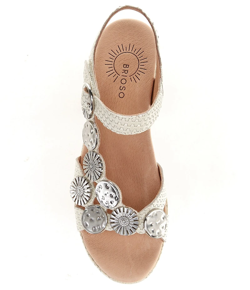 Brioso Brylee Embossed Leather Disk Embellished Platform Sandals