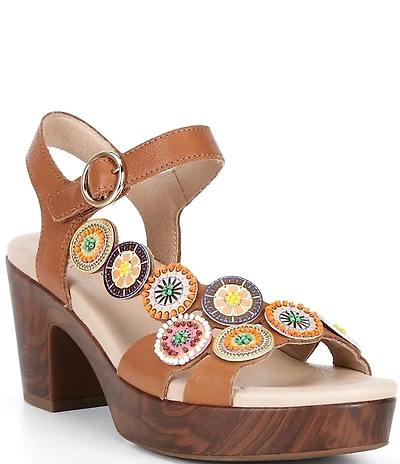 Brioso Brylee Leather Disk Embellished Platform Sandals