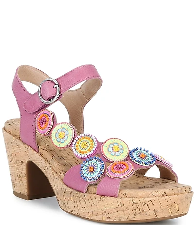 Brioso Brylee Leather Disk Embellished Cork Platform Sandals