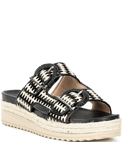 Brioso Fenney Woven Double Buckle Banded Platform Slide Sandals