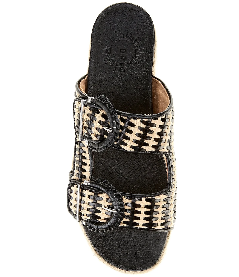 Brioso Fenney Woven Double Buckle Banded Platform Slide Sandals