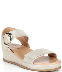 Brioso Huntley Five Metallic Leather Strap Wedge Sandals