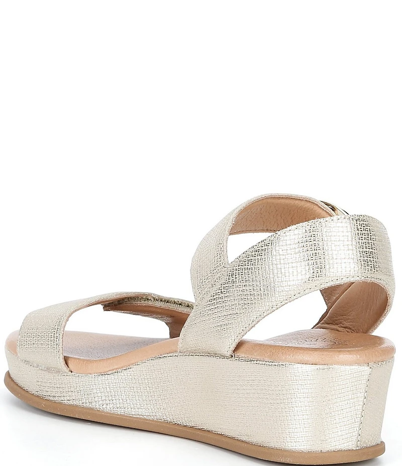 Brioso Huntley Five Metallic Leather Strap Wedge Sandals