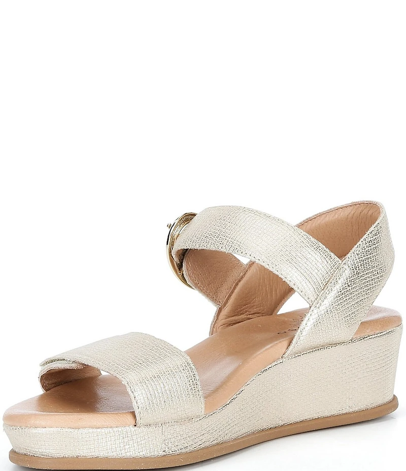 Brioso Huntley Five Metallic Leather Strap Wedge Sandals