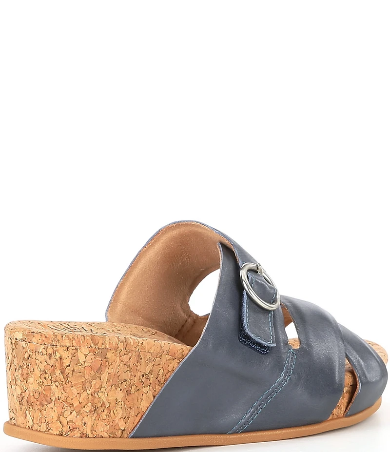 Brioso Ladera Leather Crossband Cork Wedge Slide Sandals