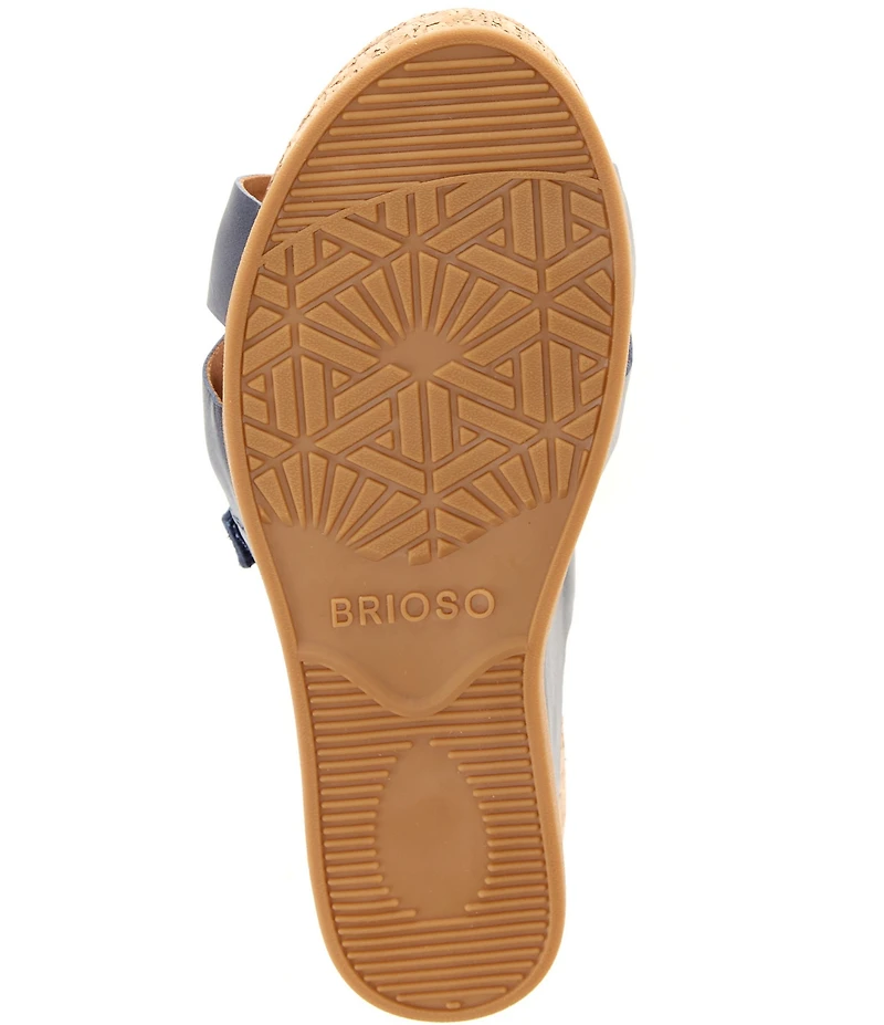 Brioso Ladera Leather Crossband Cork Wedge Slide Sandals