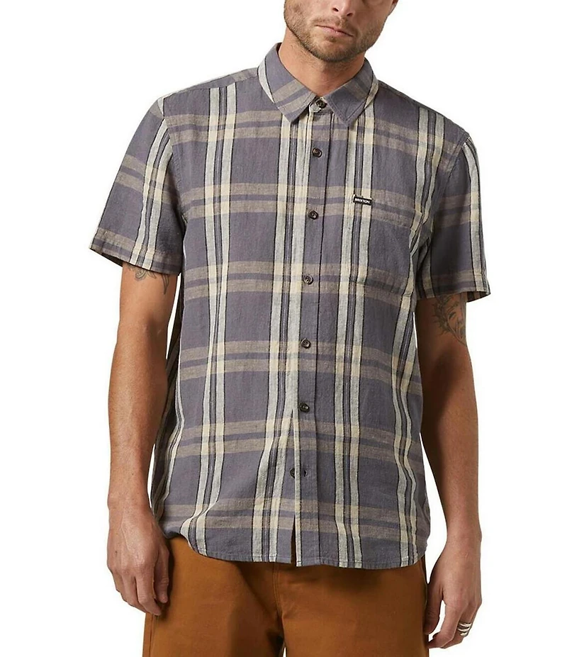 Brixton Charter Linen Blend Short Sleeve Plaid Shirt