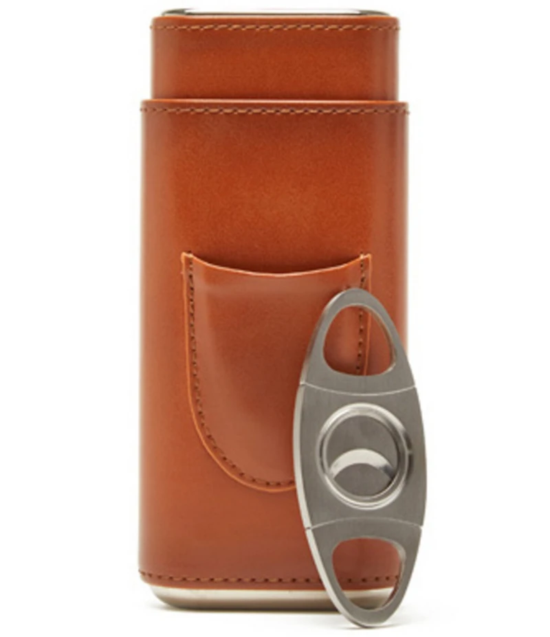 Brouk & Co Ashton 3-Cigar Leather Case with Cutter