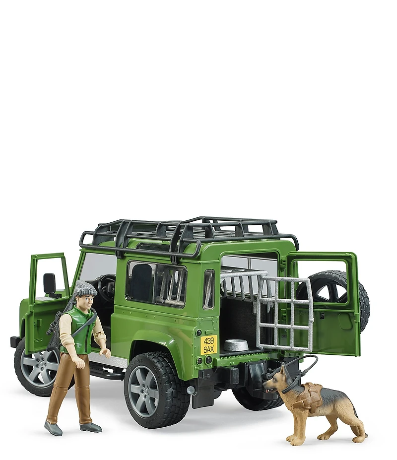 Bruder Land Rover Defender Station Wagon With Forester And Dog
