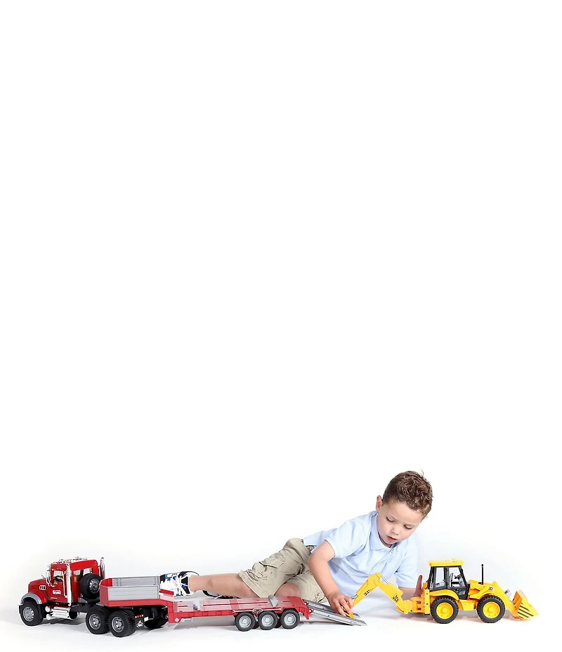 Bruder Toy Mack Truck Granite Flatbed Truck With JCB Loader Backhoe