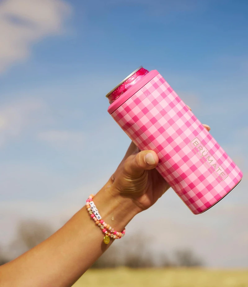 Brumate Pink Gingham Hopsulator Slim 12oz Can Holder