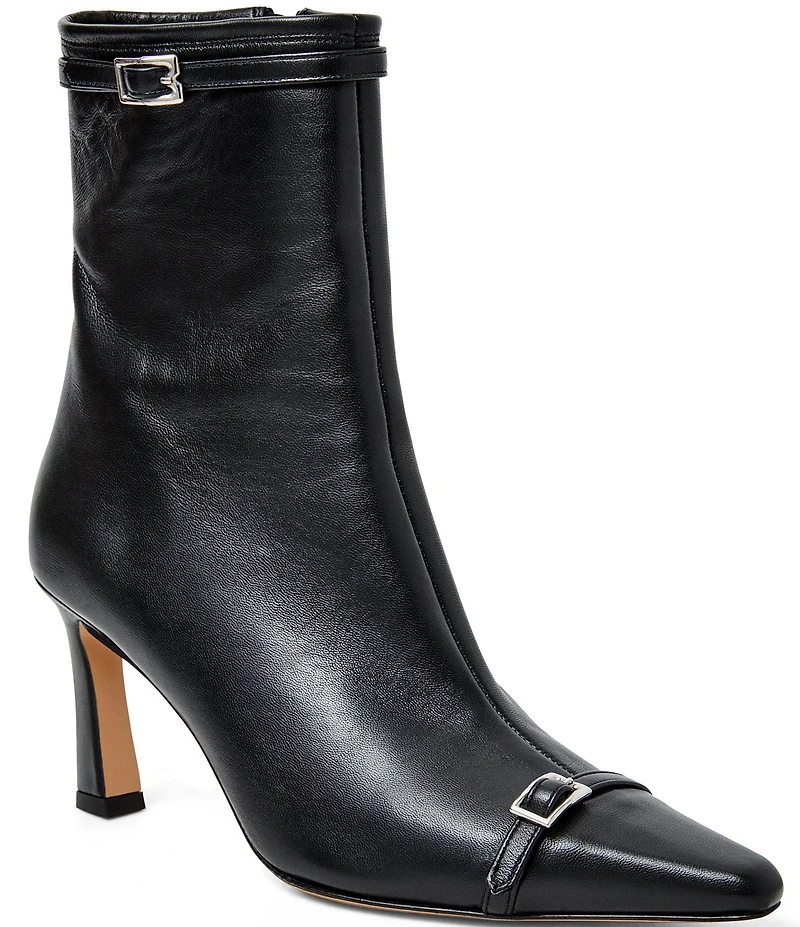Bruno Magli Addison Leather Buckle Hardware Snip Toe Booties
