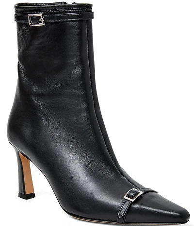 Bruno Magli Addison Leather Buckle Hardware Snip Toe Booties