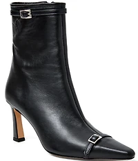 Bruno Magli Addison Leather Buckle Hardware Snip Toe Booties