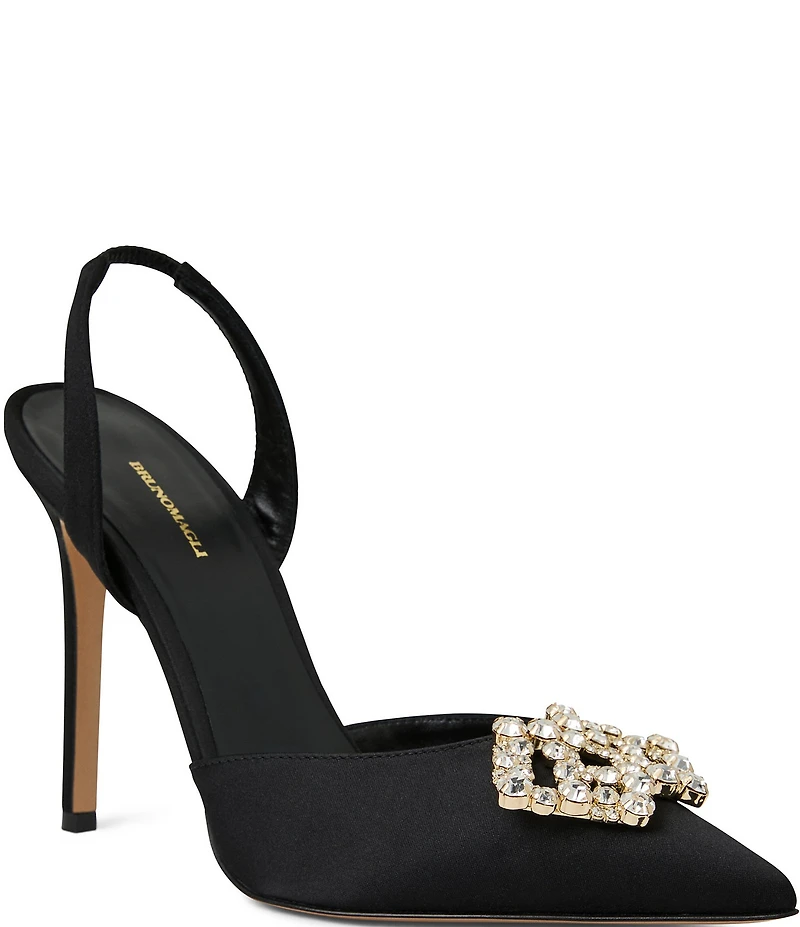 Bruno Magli Moda Satin Rhinestone Ornament Slingback Pumps