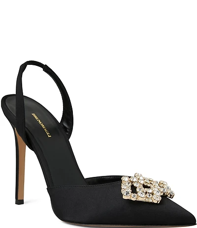 Bruno Magli Moda Satin Rhinestone Ornament Slingback Pumps