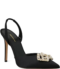 Bruno Magli Moda Satin Rhinestone Ornament Slingback Pumps