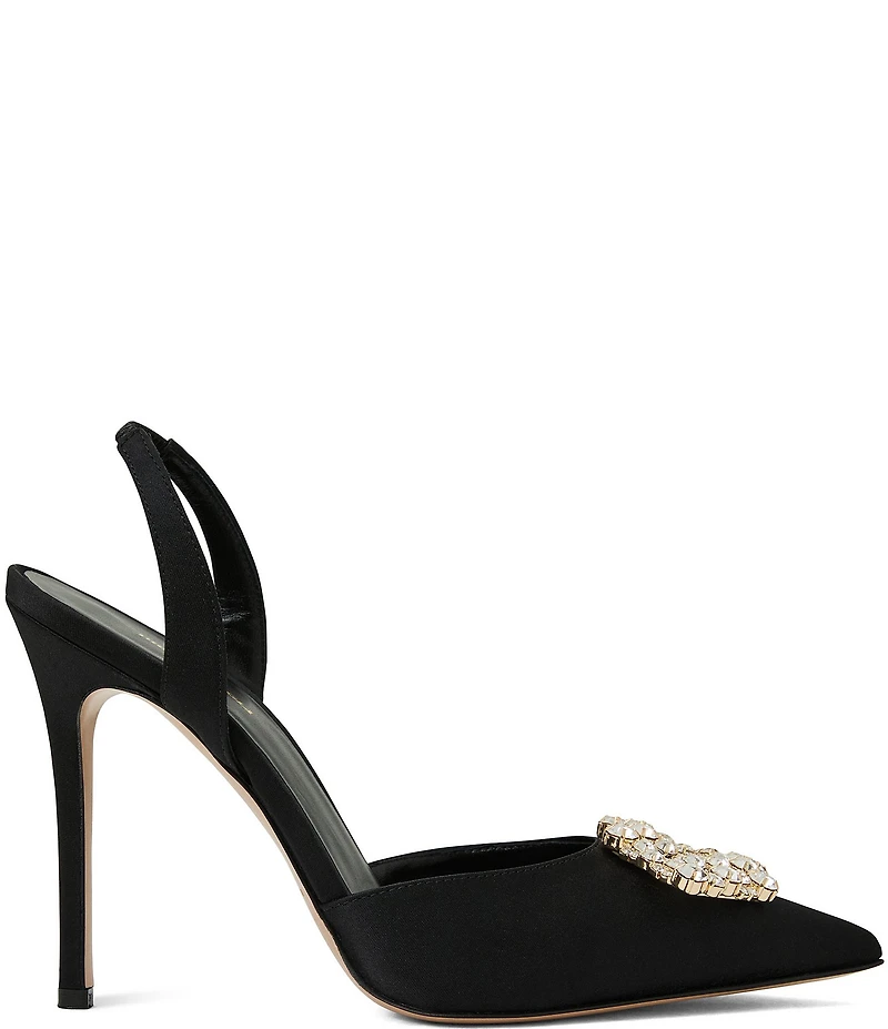 Bruno Magli Moda Satin Rhinestone Ornament Slingback Pumps