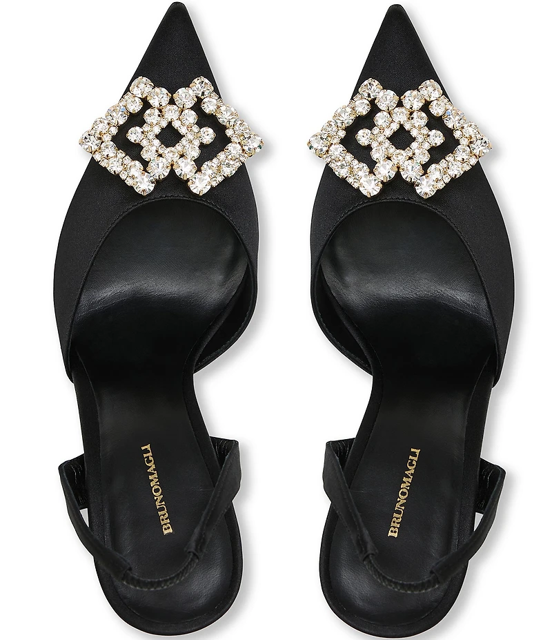 Bruno Magli Moda Satin Rhinestone Ornament Slingback Pumps