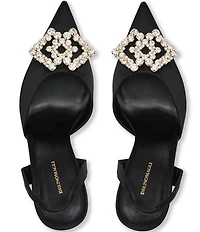 Bruno Magli Moda Satin Rhinestone Ornament Slingback Pumps