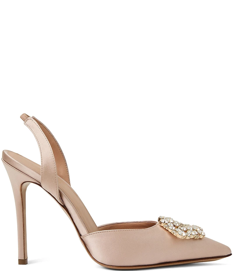Bruno Magli Moda Satin Rhinestone Ornament Slingback Pumps