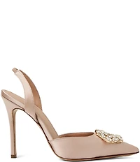 Bruno Magli Moda Satin Rhinestone Ornament Slingback Pumps