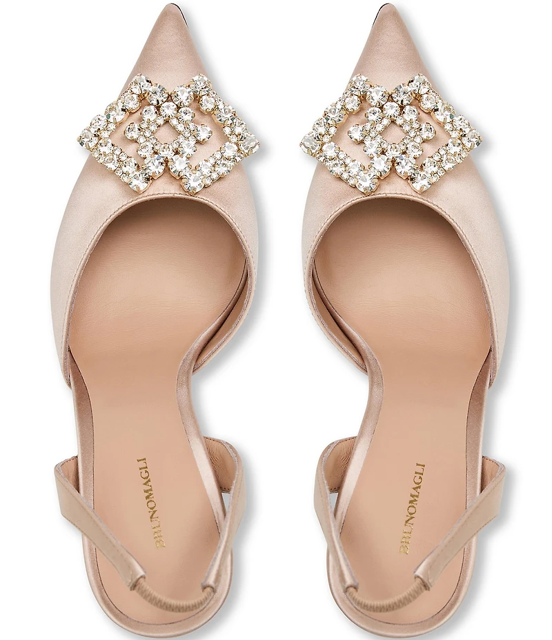 Bruno Magli Moda Satin Rhinestone Ornament Slingback Pumps