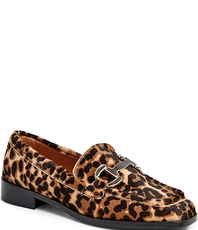Bruno Magli Natalie Leopard Print Hair Calf Bit Buckle Loafers