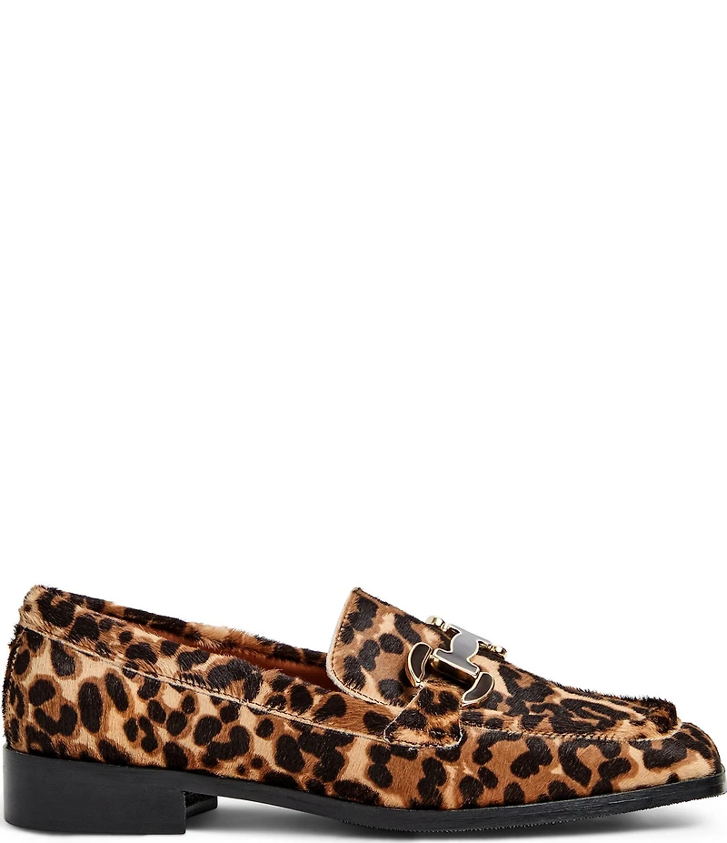 Bruno Magli Natalie Leopard Print Hair Calf Bit Buckle Loafers