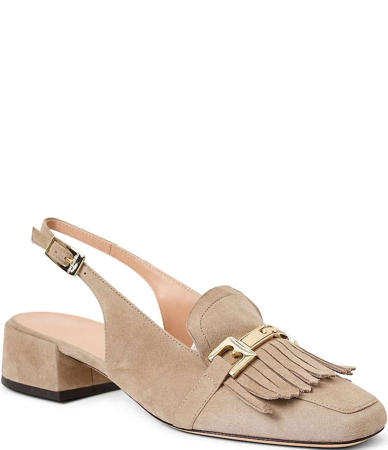 Bruno Magli Olive Suede Kiltie Bit Buckle Loafer Pumps