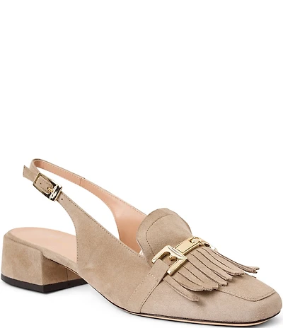 Bruno Magli Olive Suede Kiltie Bit Buckle Loafer Pumps