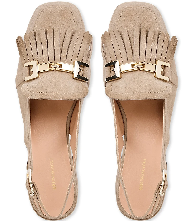 Bruno Magli Olive Suede Kiltie Bit Buckle Loafer Pumps