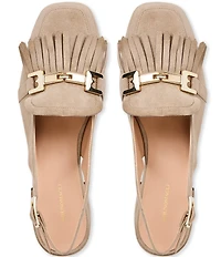 Bruno Magli Olive Suede Kiltie Bit Buckle Loafer Pumps