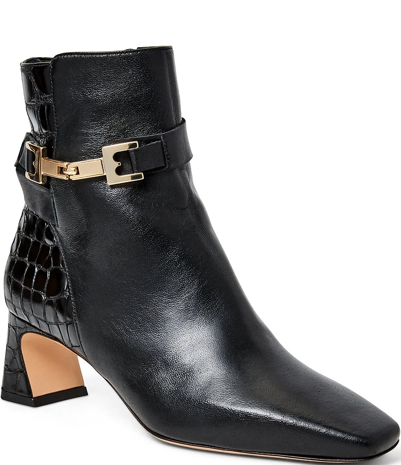 Bruno Magli Opal Croco Print Leather Buckle Hardware Booties