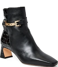 Bruno Magli Opal Croco Print Leather Buckle Hardware Booties