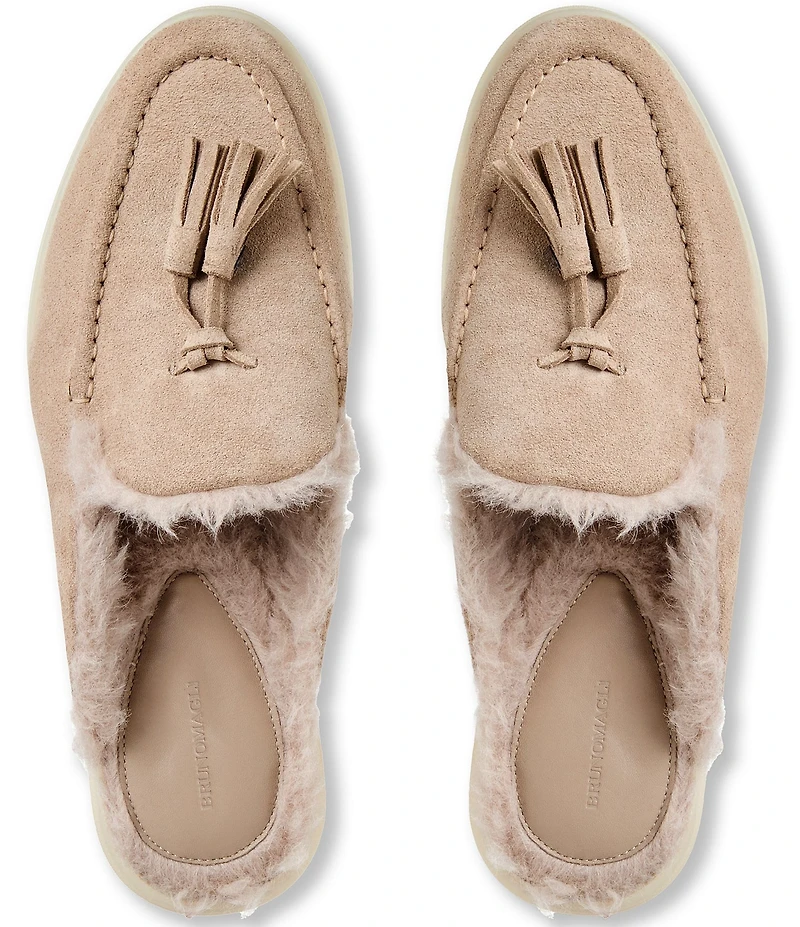 Bruno Magli Palmer Suede and Faux Fur Tassel Loafer Mules