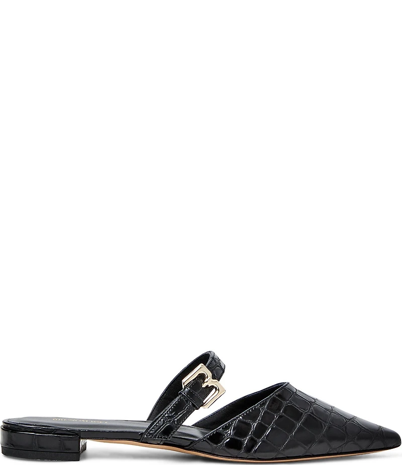 Bruno Magli Pasha Croco Print Leather Pointed Toe Buckle Mules