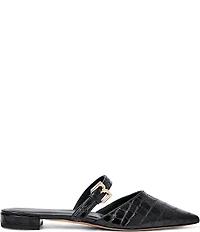 Bruno Magli Pasha Croco Print Leather Pointed Toe Buckle Mules
