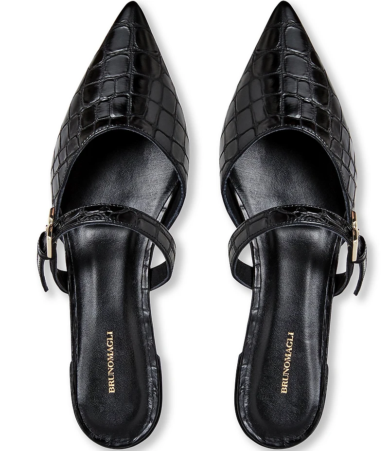Bruno Magli Pasha Croco Print Leather Pointed Toe Buckle Mules