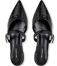 Bruno Magli Pasha Croco Print Leather Pointed Toe Buckle Mules