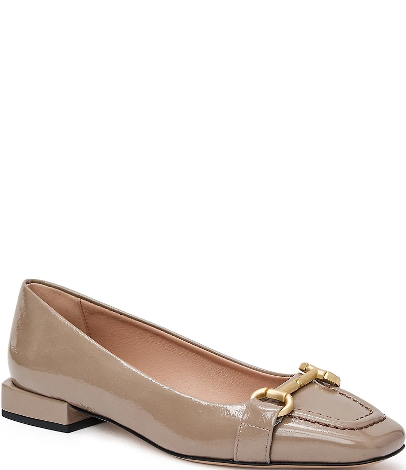 Bruno Magli Perla Patent Leather Bit Buckle Square Toe Flats