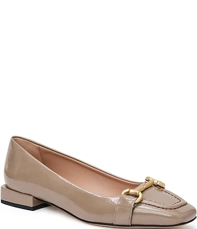 Bruno Magli Perla Patent Leather Bit Buckle Square Toe Flats