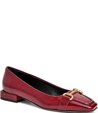 Bruno Magli Perla Patent Leather Bit Buckle Square Toe Flats